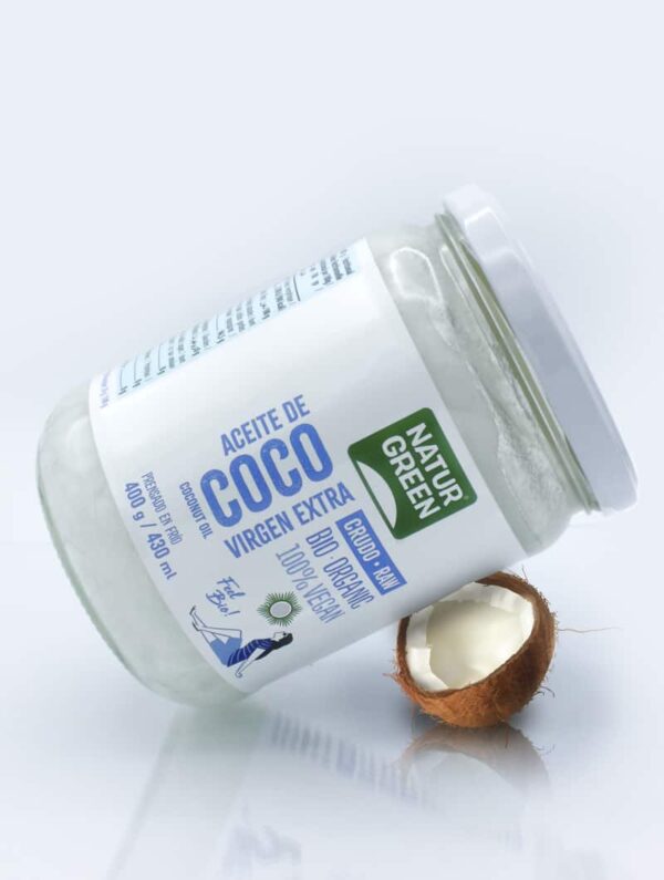 Aceite de Coco crudo 400g 2 bodegon Organico front 1060x800px